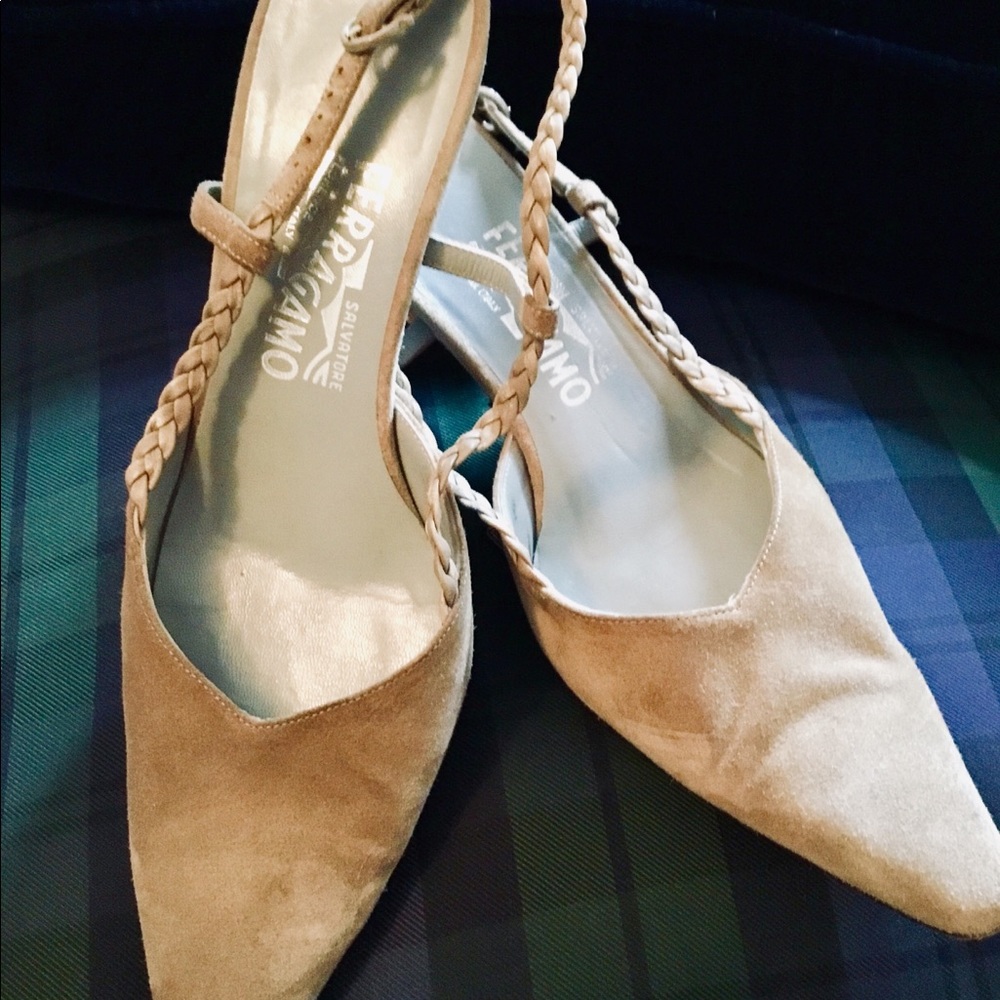 Authentic Ferragamo Suede Sling-back heels